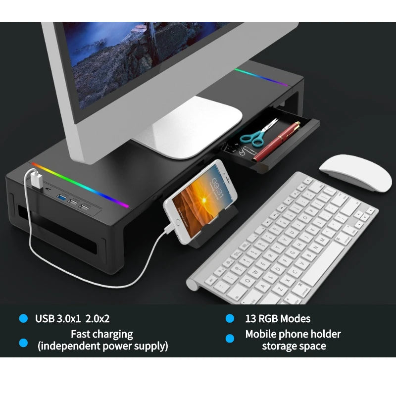 ForgeLift RGB Monitor Stand with Fast Charging