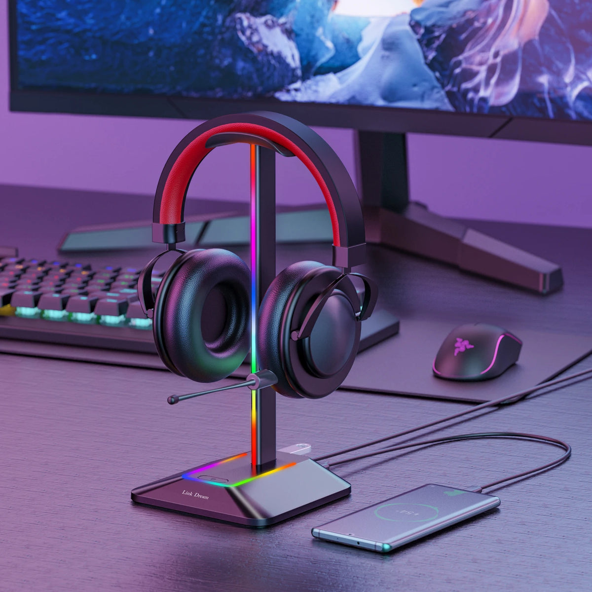 ForgeHook RGB Headset Stand with USB Ports