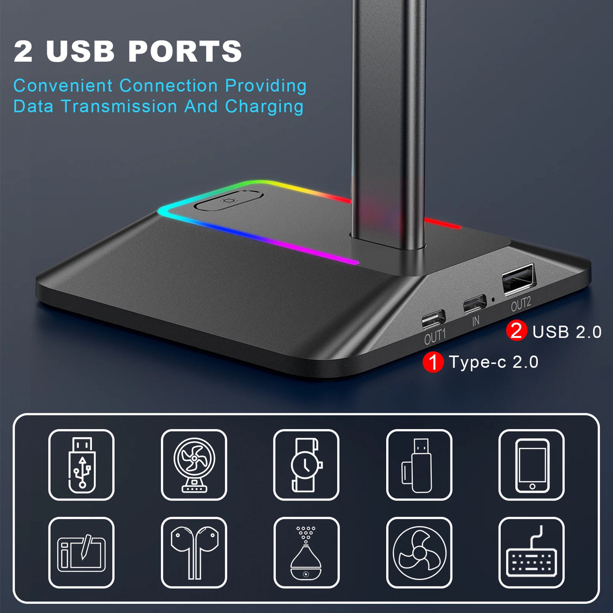 ForgeHook RGB Headset Stand with USB Ports